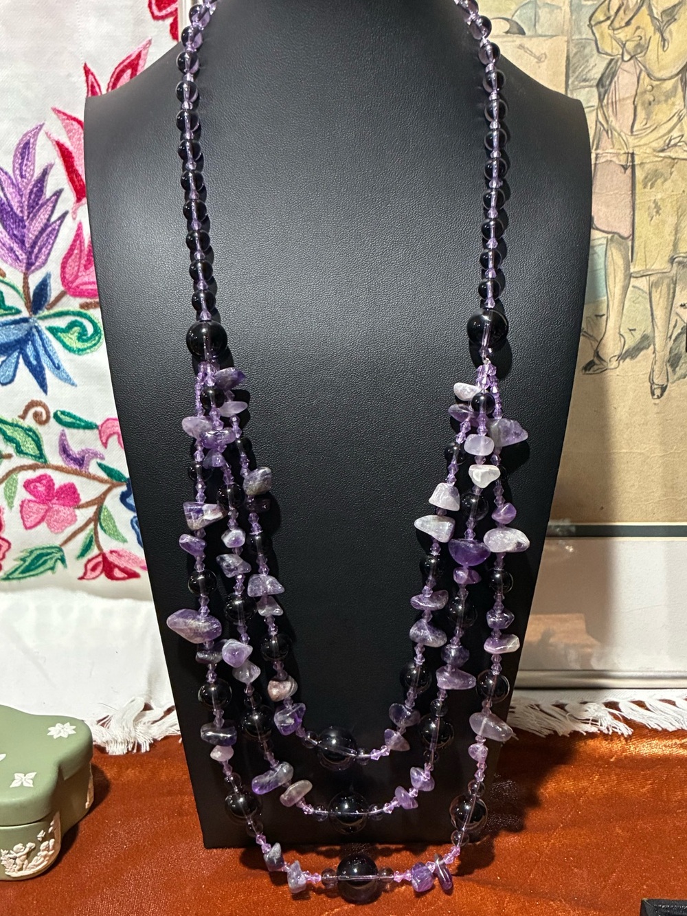 Vintage Genuine Amethyst & Glass Necklace